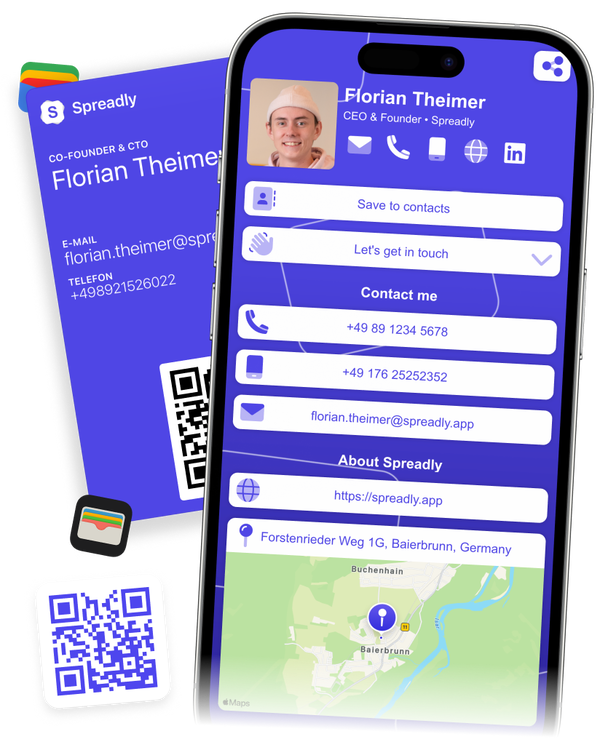 Digitale Visitenkarte von Spreadly mit Apple Wallet Visitenkarte